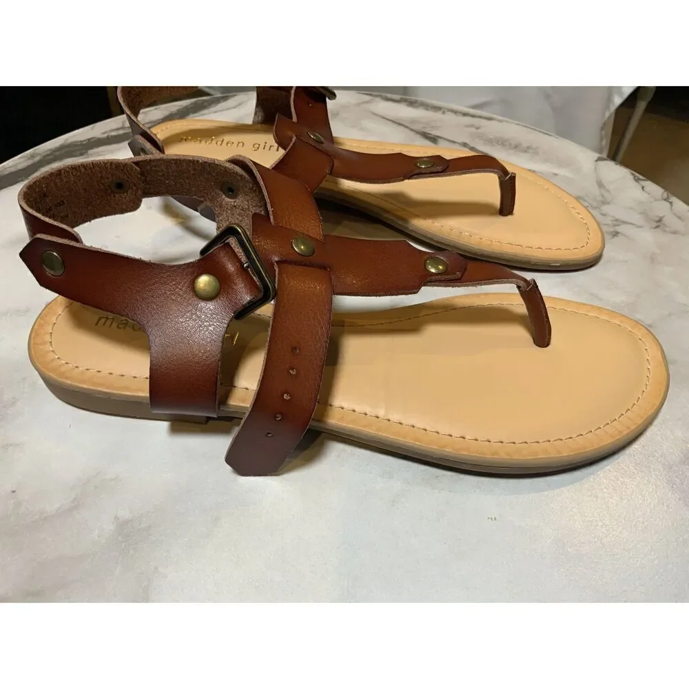 Madden Girl Brown Flat Sole Ankle Strap‎ Toe Loop Sandals Size US 8.5